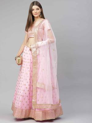 Shubhkala Pleasant Pink Sequins Embroidered Net Semi Stitched Lehenga Choli 1