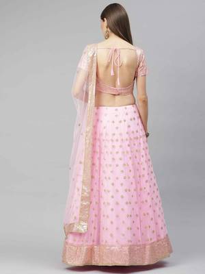 Shubhkala Pleasant Pink Sequins Embroidered Net Semi Stitched Lehenga Choli 2