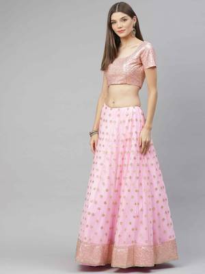 Shubhkala Pleasant Pink Sequins Embroidered Net Semi Stitched Lehenga Choli 3