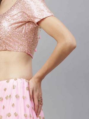 Shubhkala Pleasant Pink Sequins Embroidered Net Semi Stitched Lehenga Choli 5