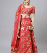 Shubhkala Pleseant Red Embroidered Thai Silk Semi Stitched Wedding Lehenga