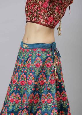 Shubhkala Navy Blue Thread Dori Zari And Sequins Embroidered With Stonework Mulberry Silk Semi Stitched Party Lehenga 5