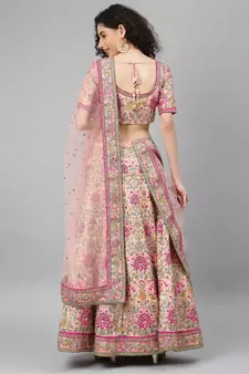 Shubhkala Captivating Baby Pink Dori Zari And Thread Embroidered Silk Bridal Lehenga