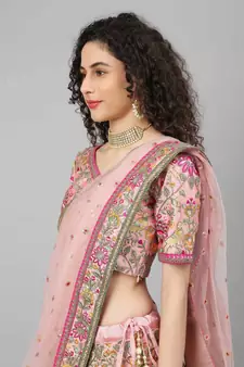 Shubhkala Captivating Baby Pink Dori Zari And Thread Embroidered Silk Bridal Lehenga