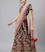 Shubhkala Exquisite Maroon Thread Dori & Sequins Embroidered Velvet Semi Stitched Bridal Lehenga