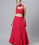 Shubhkala Eye Catching Romantic Rani Pink Zari Sequins And Dori Embroidered Georgette Semi Stitched Party Wear Lehenga