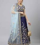 Shubhkala Navy Blue Dori Badla And Sequins Embroidered Raw Silk Semi Stitched Bridal Lehenga