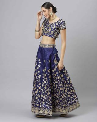 Shubhkala Navy Blue Dori Badla And Sequins Embroidered Raw Silk Semi Stitched Bridal Lehenga 3