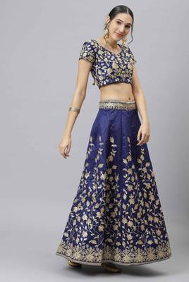 Shubhkala Navy Blue Dori Badla And Sequins Embroidered Raw Silk Semi Stitched Bridal Lehenga 4