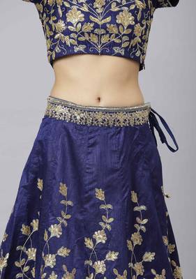 Shubhkala Navy Blue Dori Badla And Sequins Embroidered Raw Silk Semi Stitched Bridal Lehenga 5