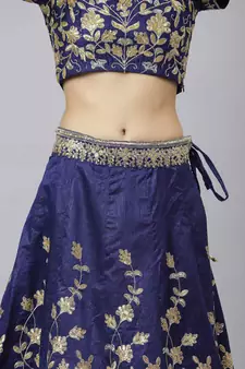 Shubhkala Navy Blue Dori Badla And Sequins Embroidered Raw Silk Semi Stitched Bridal Lehenga