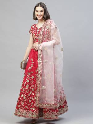 Shubhkala Pink Dori Badla And Sequins Embroidered Raw Silk Semi Stitched Lehenga With Dupatta 1