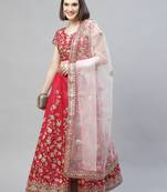 Shubhkala Pink Dori Badla And Sequins Embroidered Raw Silk Semi Stitched Lehenga With Dupatta