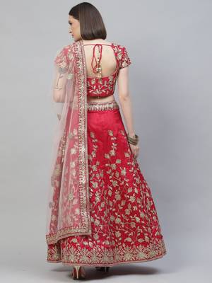Shubhkala Pink Dori Badla And Sequins Embroidered Raw Silk Semi Stitched Lehenga With Dupatta 2