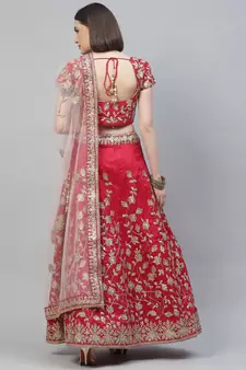Shubhkala Pink Dori Badla And Sequins Embroidered Raw Silk Semi Stitched Lehenga With Dupatta