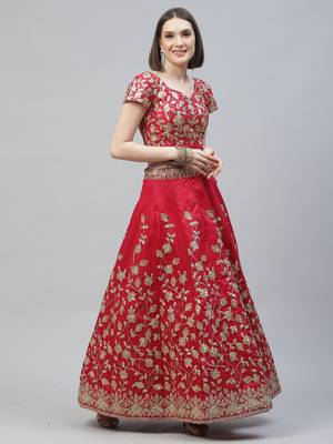 Shubhkala Pink Dori Badla And Sequins Embroidered Raw Silk Semi Stitched Lehenga With Dupatta 3