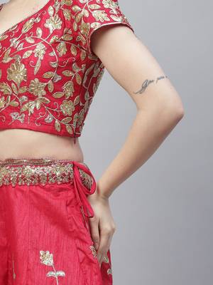 Shubhkala Pink Dori Badla And Sequins Embroidered Raw Silk Semi Stitched Lehenga With Dupatta 4