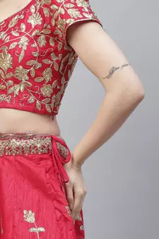 Shubhkala Pink Dori Badla And Sequins Embroidered Raw Silk Semi Stitched Lehenga With Dupatta