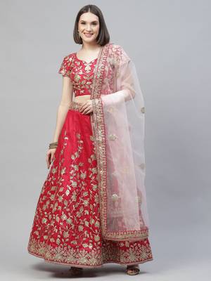 Shubhkala Pink Dori Badla And Sequins Embroidered Raw Silk Semi Stitched Lehenga With Dupatta 5