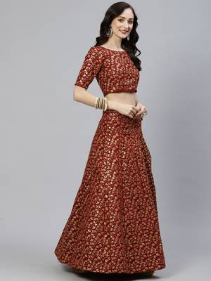 Shubhkala Maroon Zari And Heavy Sequins Embroidered Art Silk Semi Stitched Lehenga Choli With Dupatta 3
