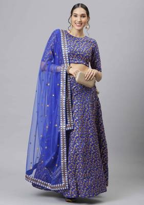 Shubhkala Royal Blue Zari And Heavy Sequins Embroidered Art Silk Semi Stitched Bridal Lehenga 1