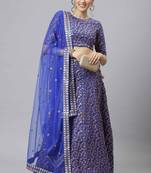 Shubhkala Royal Blue Zari And Heavy Sequins Embroidered Art Silk Semi Stitched Bridal Lehenga