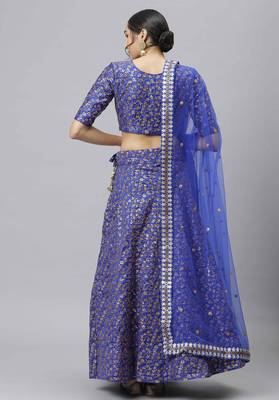 Shubhkala Royal Blue Zari And Heavy Sequins Embroidered Art Silk Semi Stitched Bridal Lehenga 2