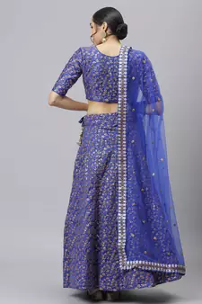 Shubhkala Royal Blue Zari And Heavy Sequins Embroidered Art Silk Semi Stitched Bridal Lehenga