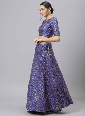 Shubhkala Royal Blue Zari And Heavy Sequins Embroidered Art Silk Semi Stitched Bridal Lehenga 3