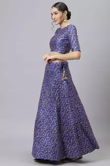 Shubhkala Royal Blue Zari And Heavy Sequins Embroidered Art Silk Semi Stitched Bridal Lehenga