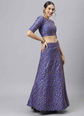 Shubhkala Royal Blue Zari And Heavy Sequins Embroidered Art Silk Semi Stitched Bridal Lehenga 4