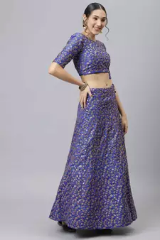 Shubhkala Royal Blue Zari And Heavy Sequins Embroidered Art Silk Semi Stitched Bridal Lehenga