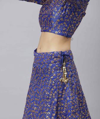Shubhkala Royal Blue Zari And Heavy Sequins Embroidered Art Silk Semi Stitched Bridal Lehenga 5