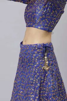 Shubhkala Royal Blue Zari And Heavy Sequins Embroidered Art Silk Semi Stitched Bridal Lehenga