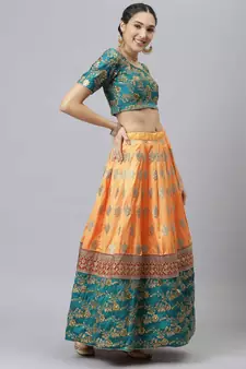 Shubhkala Eye Catching Yellow Embroidered Banarasi Silk Semi Stitched Lehenga With Dupatta
