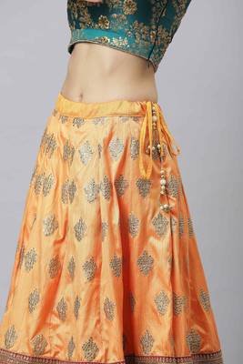 Shubhkala Eye Catching Yellow Embroidered Banarasi Silk Semi Stitched Lehenga With Dupatta 5