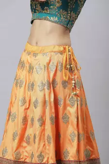 Shubhkala Eye Catching Yellow Embroidered Banarasi Silk Semi Stitched Lehenga With Dupatta