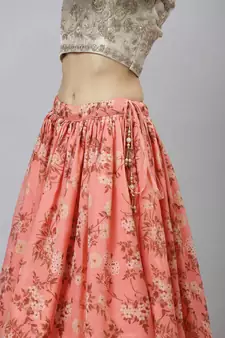 Shubhkala Pink & Beige Colored Dori Zari And Sequins Embroidered & Digital Floral Printed Organza Wedding Lehenga