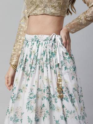 Shubhkala Off White & Beige Colored Dori Zari And Sequins Embroidered & Digital Floral Printed Organza Lehenga 4