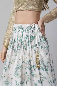 Shubhkala Off White & Beige Colored Dori Zari And Sequins Embroidered & Digital Floral Printed Organza Lehenga