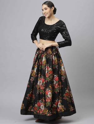 Shubhkala Black Colored Dori Zari And Sequins Embroidered & Digital Floral Printed Organza Wedding Lehenga 3