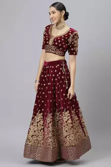 Shubhkala Green & Orange Colored Dori Zari And Sequins Embroidered & Digital Floral Printed Organza Wedding Lehenga