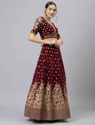 Shubhkala Green & Orange Colored Dori Zari And Sequins Embroidered & Digital Floral Printed Organza Wedding Lehenga 4