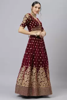 Shubhkala Green & Orange Colored Dori Zari And Sequins Embroidered & Digital Floral Printed Organza Wedding Lehenga