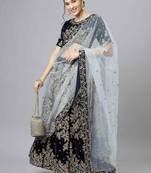 Shubhkala Delightful Navy Blue Zari Sequins And Thread Embroidered Velvet Semi Stitched Wedding Lehenga