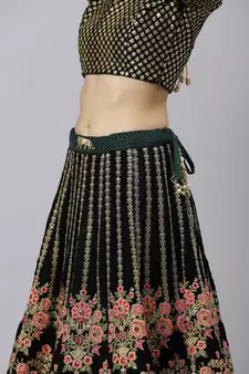 Shubhkala Pleasant Dark Green Zari Sequins And Thread Embroidered Velvet Semi Stitched Bridal Lehenga