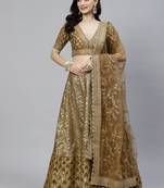 Shubhkala Prepossessing Brown Golden Sequins Work Art Silk Bridal Wedding Heavy Lehenga Choli With Dupatta
