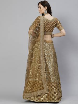 Shubhkala Prepossessing Brown Golden Sequins Work Art Silk Bridal Wedding Heavy Lehenga Choli With Dupatta 2