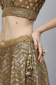 Shubhkala Prepossessing Brown Golden Sequins Work Art Silk Bridal Wedding Heavy Lehenga Choli With Dupatta