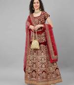 Shubhkala Red Zari Sequins And Thread Embroidered Velvet Semi Stitched Wedding Lehenga